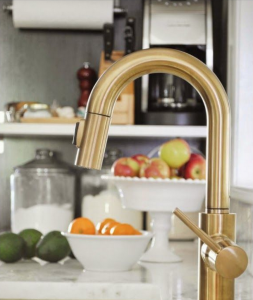 Brass is showing up everywhere including the Kitchen Faucet
